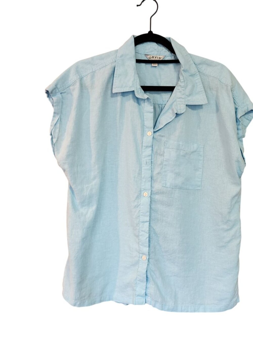 Orvis Cap Sleeved Button Up Linen Blend Blouse Shirt Womens Size L